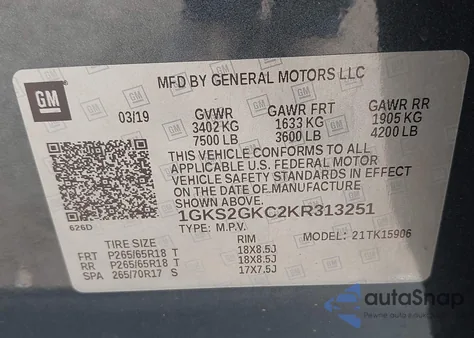 2019 GMC Yukon Xl Slt from USA, damaged, VIN 1GKS2GKC2KR313251